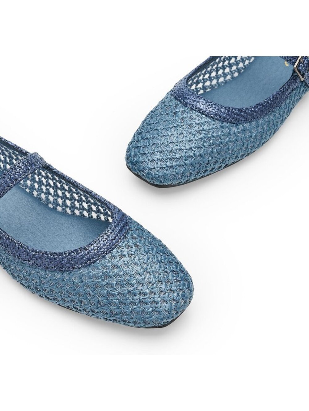 Women's Blue Woven Comfortable Ankle Strap Square Toe Mary Jane Ballet Flat - Picture 3 of 6
